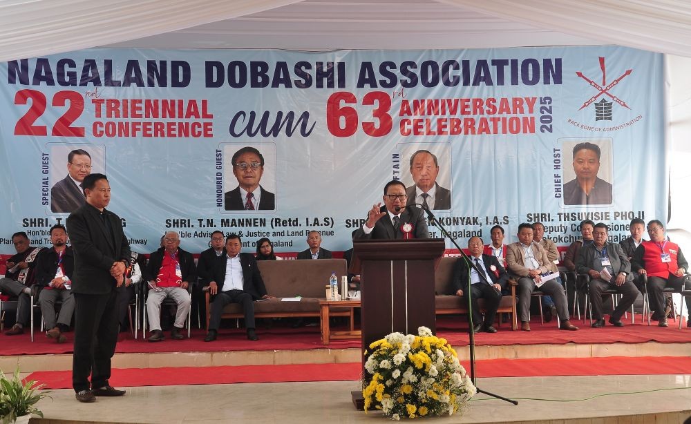 Nagaland Dy CM TR Zeliang addressing the 22nd Triennial Conference cum 63rd Anniversary celebration of NDBA at Mokokchung on January 17. (Morung Photo)